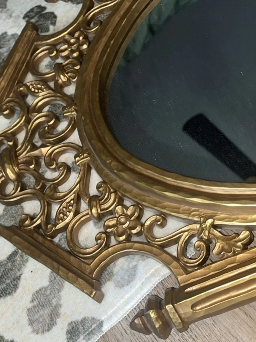 Home Interiors Gold Ornate Oval Mirror with Matching Gold Sconces